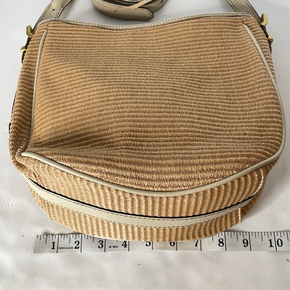 Crew Raffia Cotton Cream Leather Bag W Crossover Strap - Picture 4 of 8